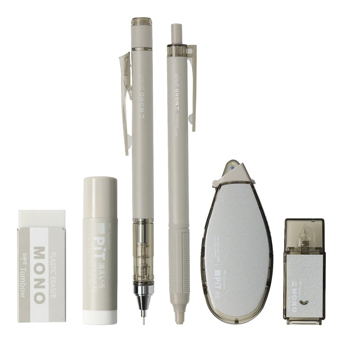 Tombow Mono Pit 0.3mm Mechanical Pencil Set 6pc Ash Taupe - PCC-643AAZ