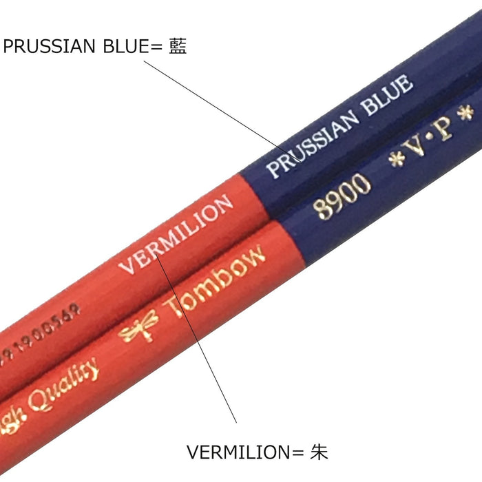 Tombow 8900Vp Vermilion Red and Blue Round Shaft Pencil 7:3 Ratio Pack of 12