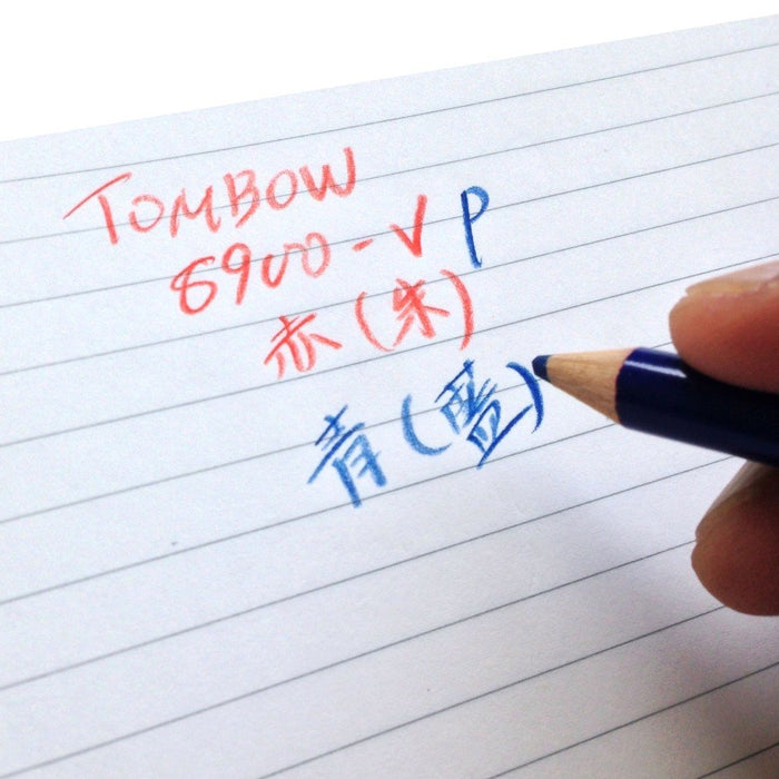 Tombow 8900Vp 朱红色和蓝色圆轴铅笔 7:3 比例 12 支装