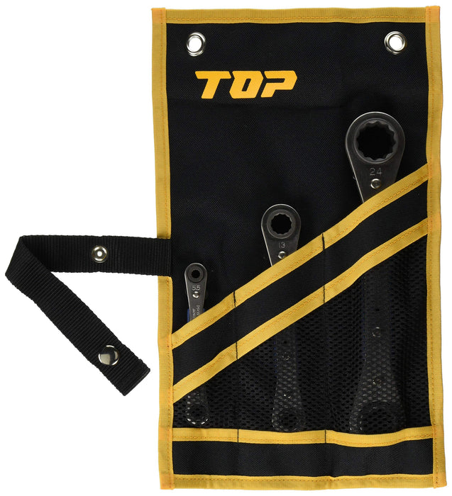 Top Kogyo 4-Size Plate Ratchet Wrench Set 5.5-24mm with Tool Bag PRW-147SS-Kiichin - The #1 Place for Japanese Goods in Your Hand!