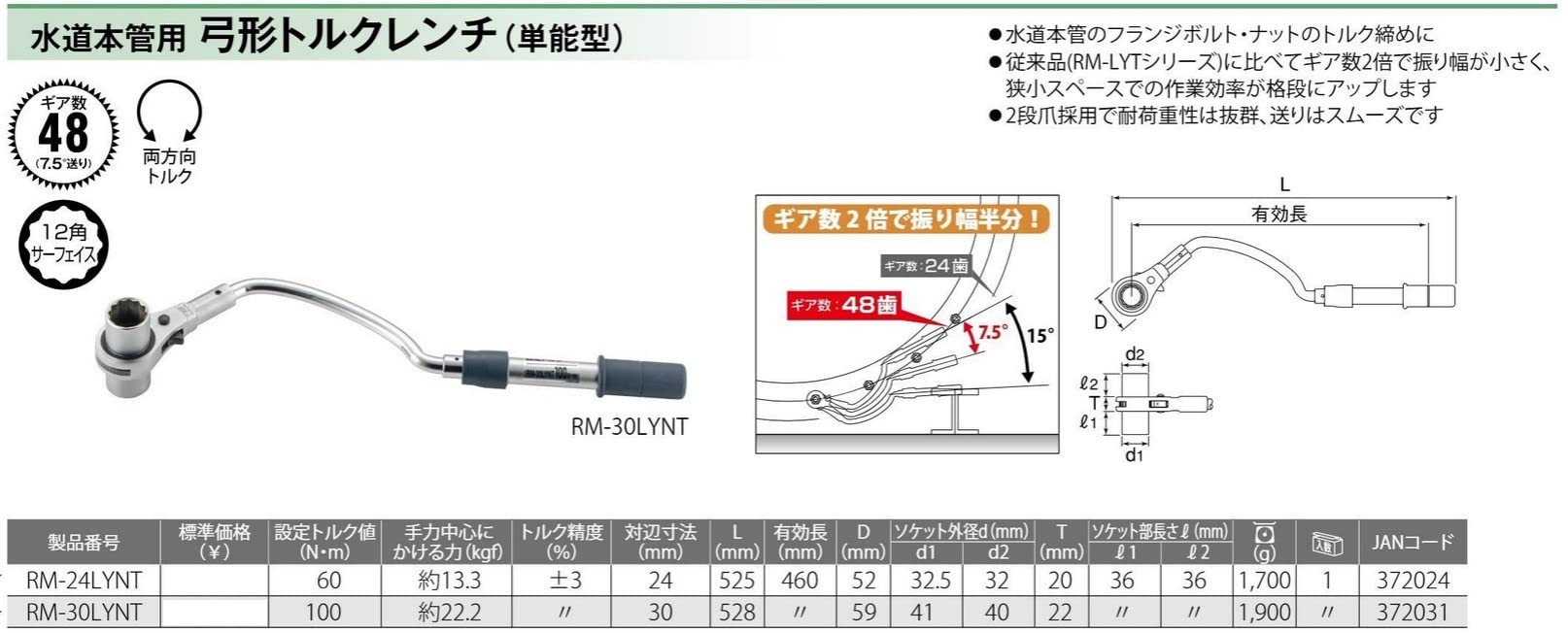 Top Kogyo Bow-Shaped Torque Wrench 100N.M for Plumbing and Water Mains-Kiichin - The #1 Place for Japanese Goods in Your Hand!