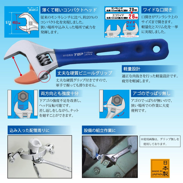 Top Kogyo Wide Monkey Wrench Eco Vinyl Grip 7-26mm Made in Japan-Kiichin - The #1 Place for Japanese Goods in Your Hand!