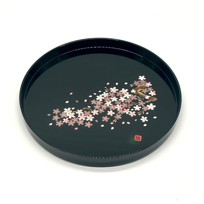 Yamaya Lacquerware Shop 24cm Round Black Sakura Tray - Ideal Gift Item-Kiichin - The #1 Place for Japanese Goods in Your Hand!