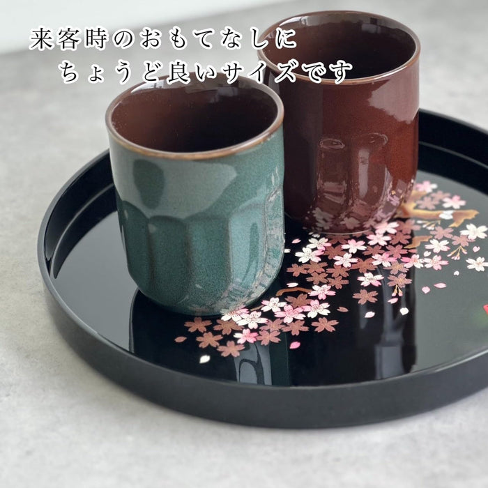 Yamaya Lacquerware Shop 24cm Round Black Sakura Tray - Ideal Gift Item-Kiichin - The #1 Place for Japanese Goods in Your Hand!