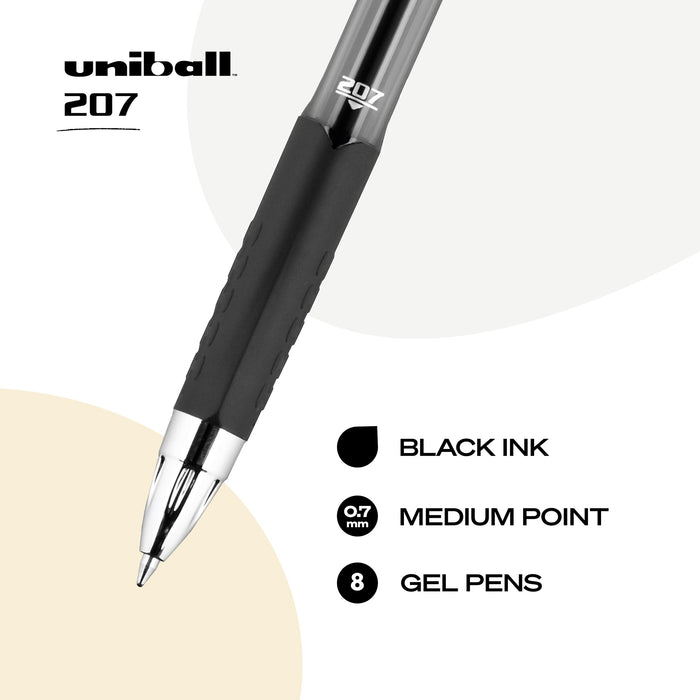 Mitsubishi Pencil Uni-Ball 207 Retractable Black Gel Pens Medium Point 0.7MM 8 Count