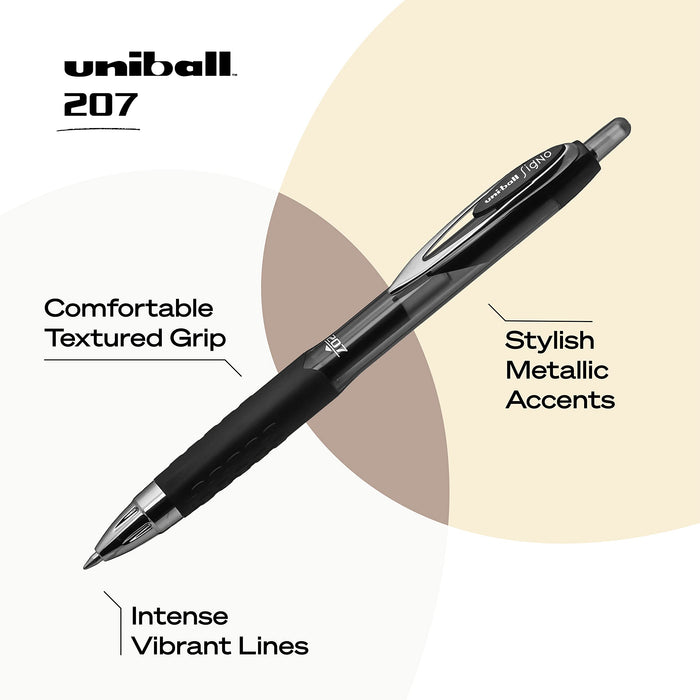 Mitsubishi Pencil Uni-Ball 207 Retractable Black Gel Pens Medium Point 0.7MM 8 Count