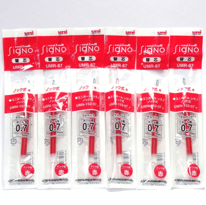 Mitsubishi Pencil Uni-Ball Red Ink Refill 0.7mm for Signo 207 6-Pack