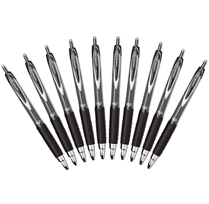 Mitsubishi Pencil Uni-Ball Signo 207 Medium Fine 0.7mm Retractable Black Gel Pen 10 Pack