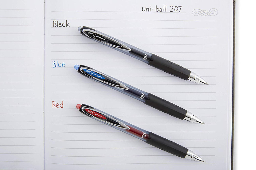 Mitsubishi Pencil Uni-Ball Signo 207 Medium Fine 0.7mm Retractable Black Gel Pen 10 Pack