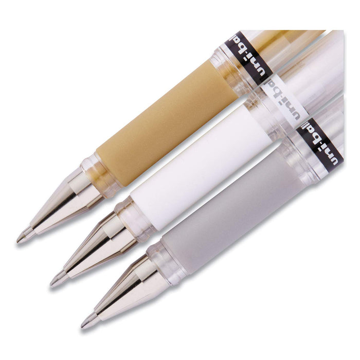 Mitsubishi Pencil Uni-Ball Signo UM-153 Bold Gel Rollerball Pens 3 Pieces - Gold Silver White