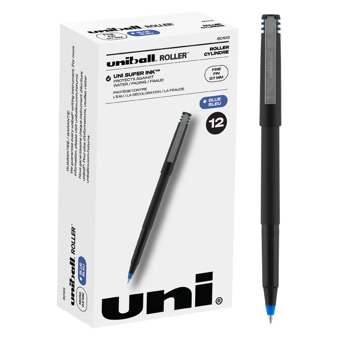 Mitsubishi Pencil Uni-Ball Fine Point Blue Ink Roller Ball Pens Pack of 12