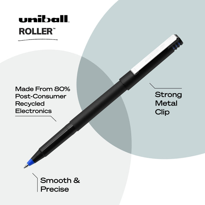 Mitsubishi Pencil Uni-Ball Fine Point Blue Ink Roller Ball Pens Pack of 12