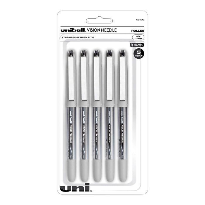 Mitsubishi Pencil Uni-Ball Vision Fine Point Roller Ball Pens Pack of 5 Black