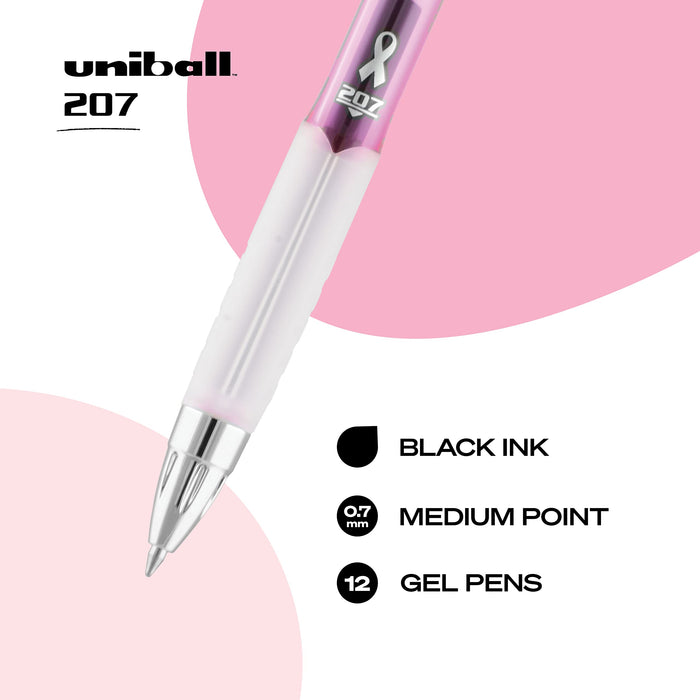 Mitsubishi Pencil Uniball 207 Retractable Gel Pen Medium Point 0.7mm Black 12 Count