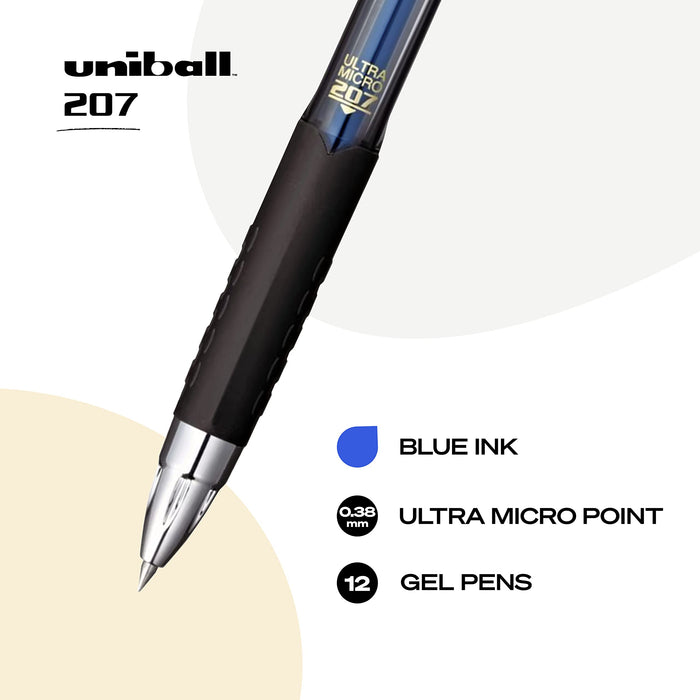 三菱铅笔 Uniball 207 凝胶笔 黑色 中号笔尖 0.7 毫米 可伸缩 12 支装