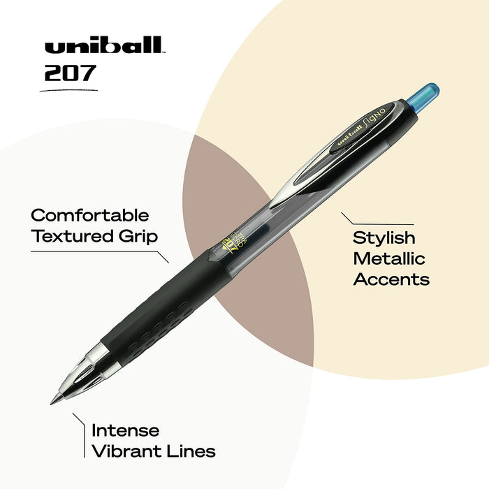 Mitsubishi Pencil Uniball 207 Gel Pen Black Medium Point 0.7mm Retractable 12-Pack