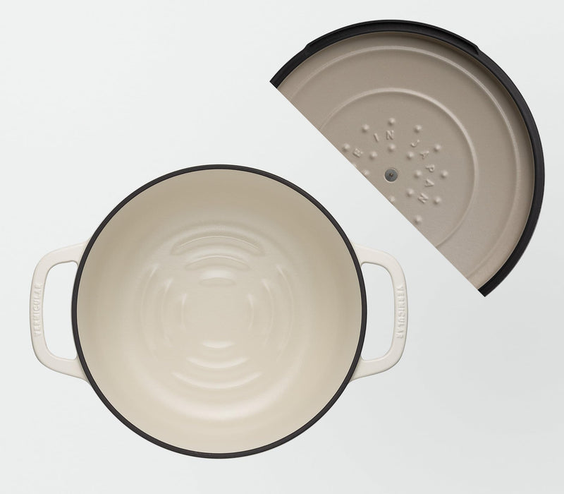 Vermicular 22Cm Cast Iron Enamel Pot Matte Linen Beige Waterless Cooking