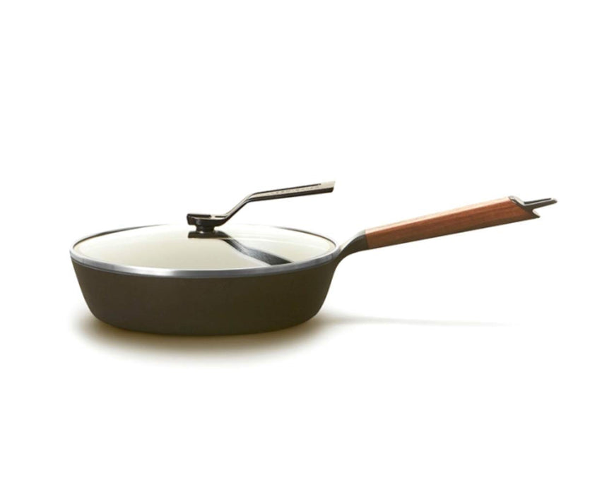 Vermicular 24cm Deep Frying Pan with Walnut Handle and Lid Set