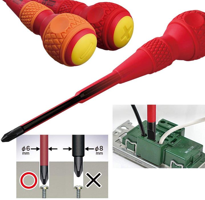 Vessel Ball Grip Insulated Driver +2 X 150 with Electric Shock Prevention VDE Certified 200V