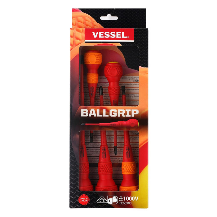 Vessel No.2005PBU Japan-Made Insulated Ball Grip Screwdriver Set of 5