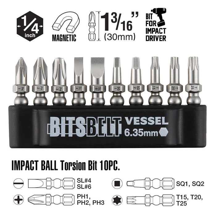 Vessel 10 Piece Ball Grip Ratchet Driver and Bit Set 2200Mbh120K01