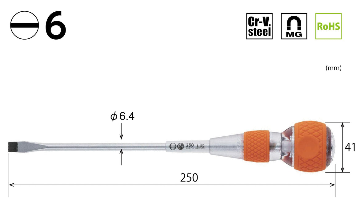 Vessel 6x150 Ball Grip Safety Penetration Driver 250V - Enhanced Durability