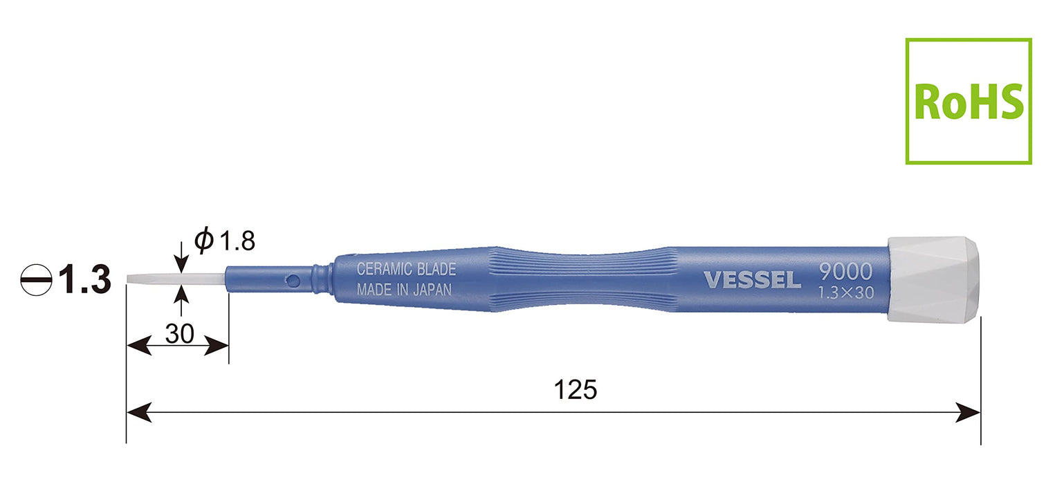 Vessel Ceramic Adjustment Driver 1.3x30 9000 - High-Quality Precision Tool by Vessel