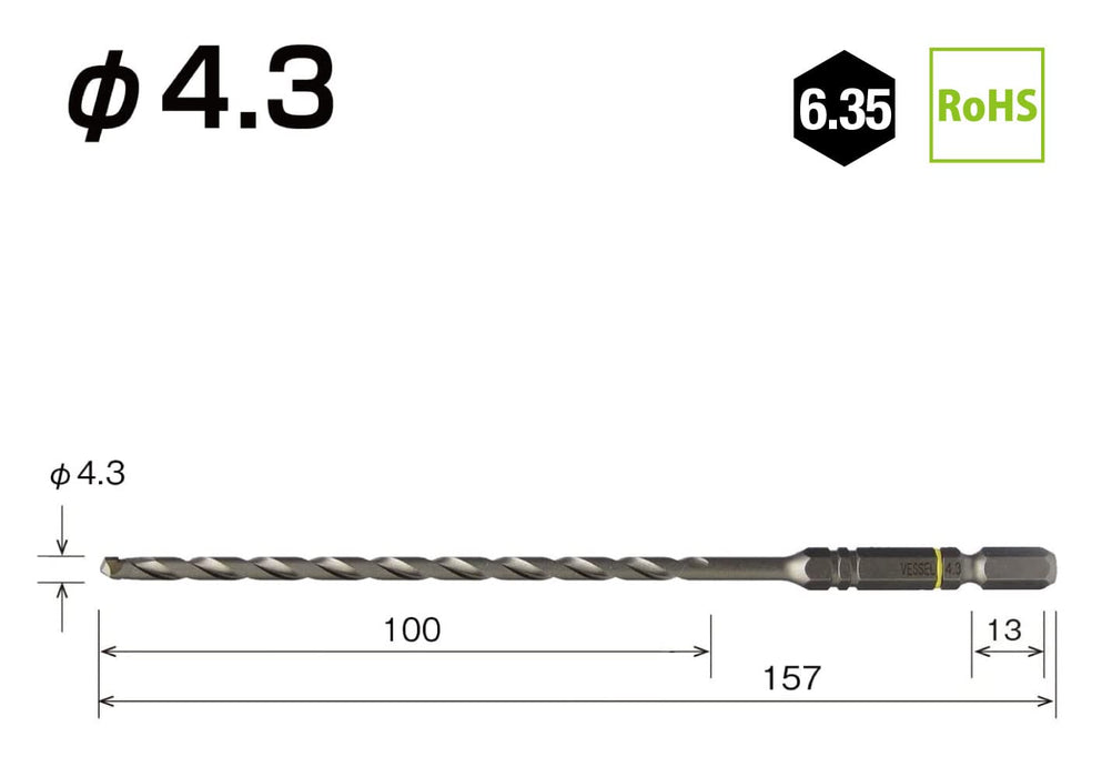 容器 4.3 毫米長墊混凝土鑽頭型號 ACD-4.3L