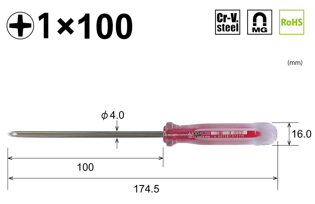 Vessel Crystalline Thin Shaft Driver 1x100 Model 6100 - Vessel Brand