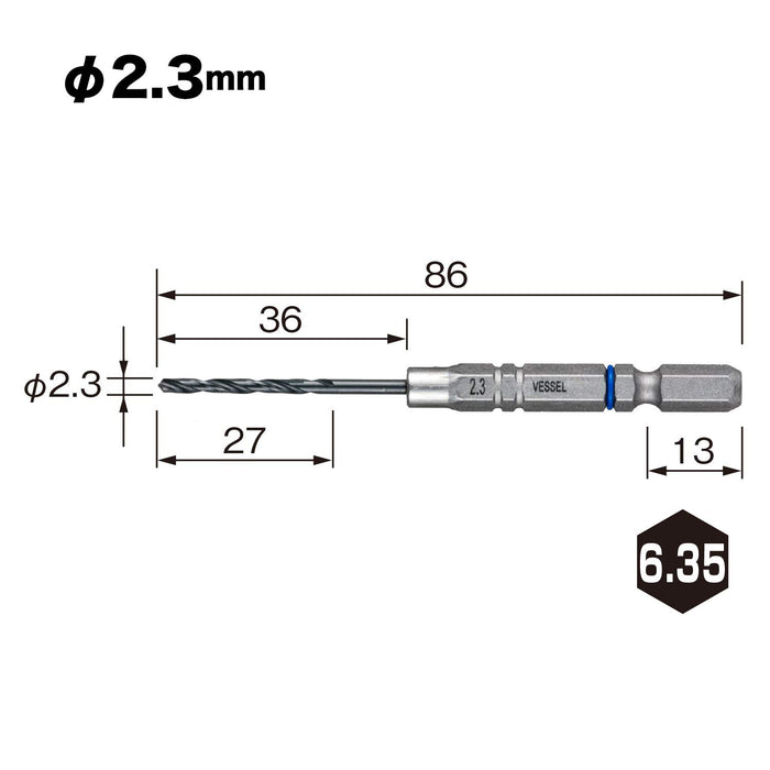 Vessel AMD-2.3 Cushion Drill for Ironwork with 2.3mm Drill Bit