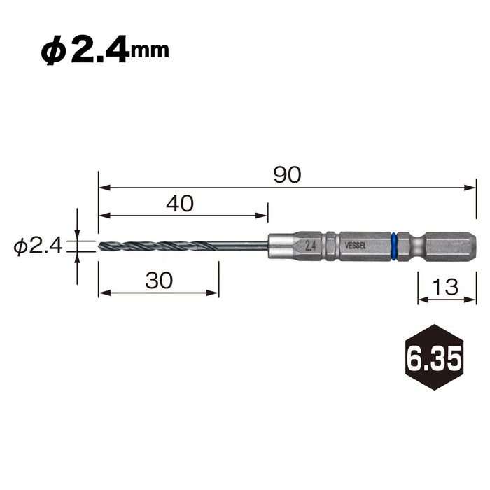 Vessel AMD-2.4 Cushion Drill Bit for Ironwork Metalwork 2.4mm Size