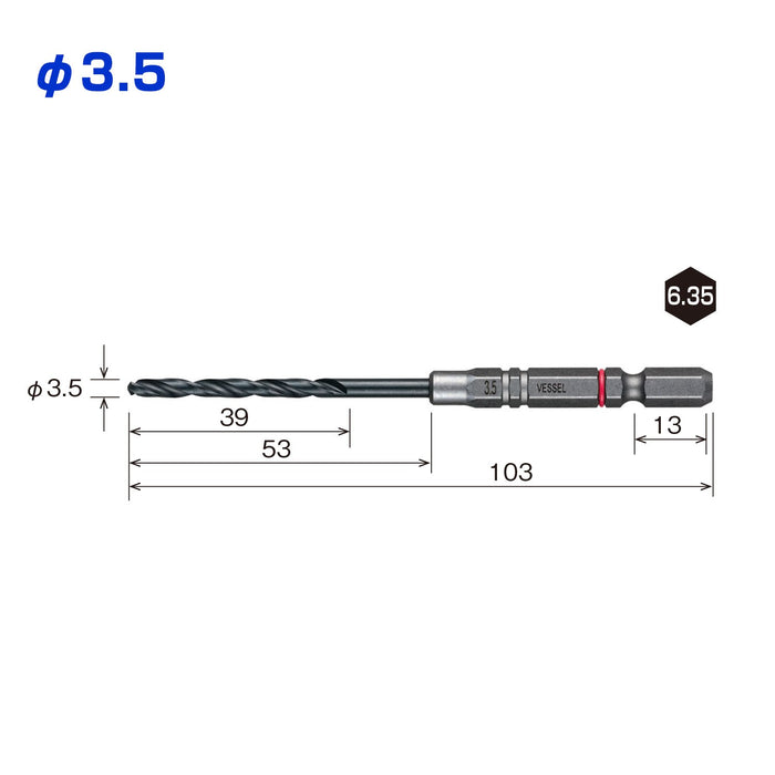 Vessel 3.5mm Cushion Drill Bit for Ironwork Amd-3.5 Suitable for Metalwork