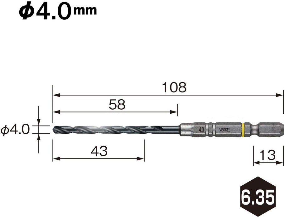 Vessel 4.0mm Ironwork Cushion Drill Bit Set 6-Piece Metalwork AMD6P-4.0