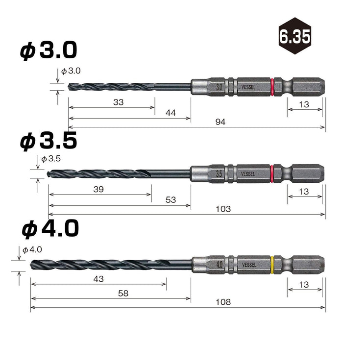 Vessel Cushion Drill Ironwork Drill Bit Set of 3 - 3.0 3.5 4.0mm AMD3S-2