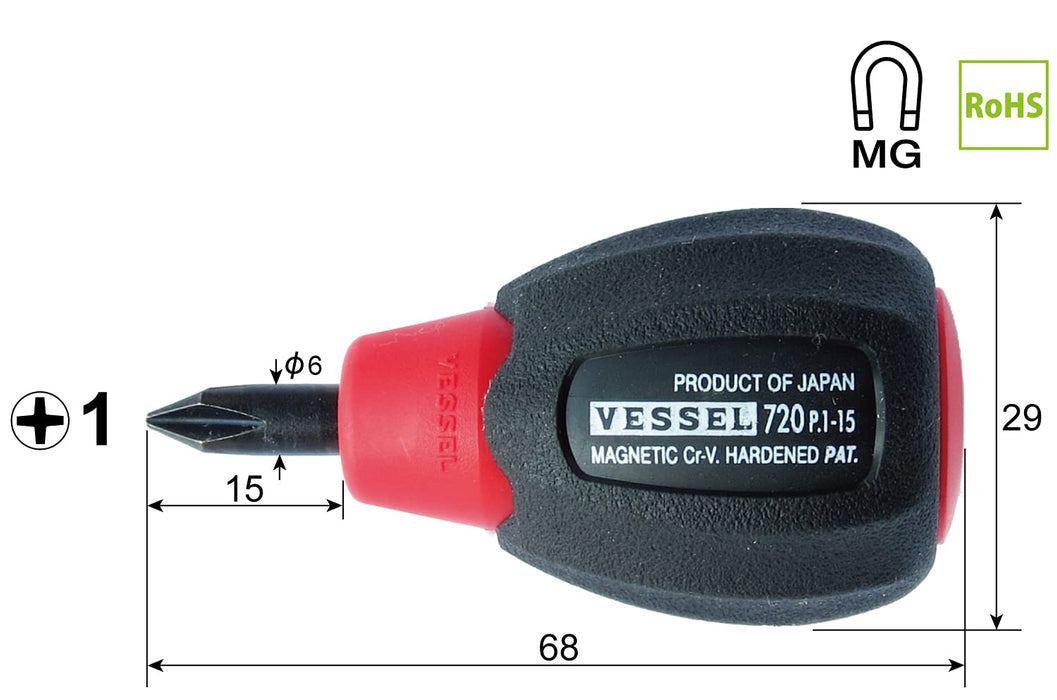 Vessel Cushion Driver Stubby Type +1x15 - 720 Vessel Premium Tool