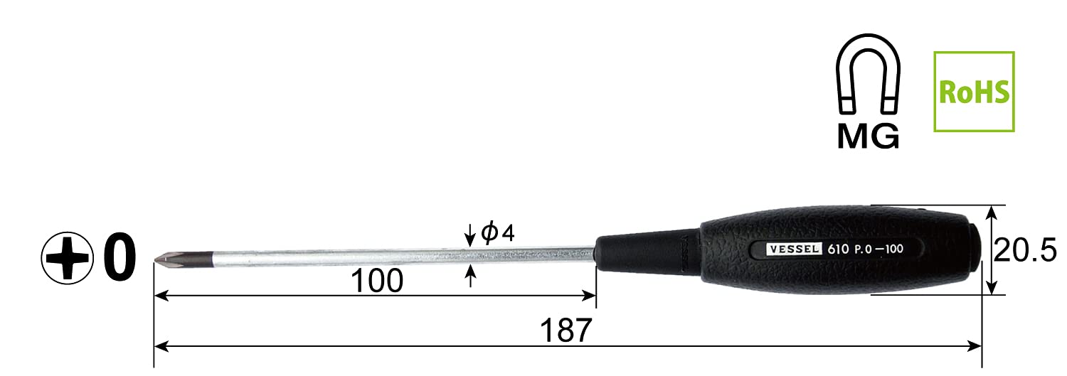 Vessel Cushion Grip Driver Thin Shaft Type +0x100 610 - Premium Quality Vessel Brand