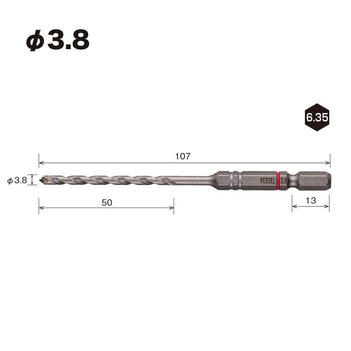 適用於瓷磚的 Vessel 3.8 毫米鑽頭 - 型號 Apd-3.8