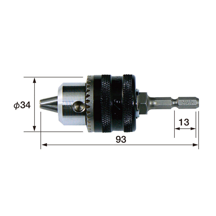 Vessel BH-19E 钻夹头，带钥匙，直径 1.0-10 毫米 - 优质工具