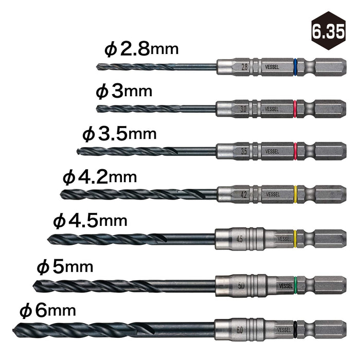 Vessel Amd7S Ironwork Drill Set of 7 Sizes 2.8 to 6mm