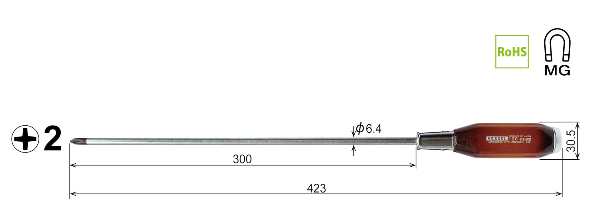 Vessel Heavy Duty Penetrating Driver with Long Wooden Handle +2x300 100-Kiichin - The #1 Place for Japanese Goods in Your Hand!