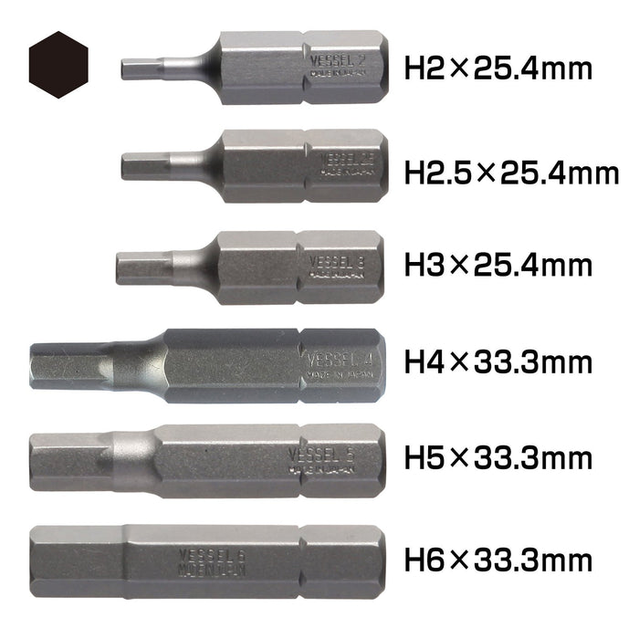 Vessel Hex Bit Set with Holder B33 - H2 to H6 Range - Quality Crafted by Vessel