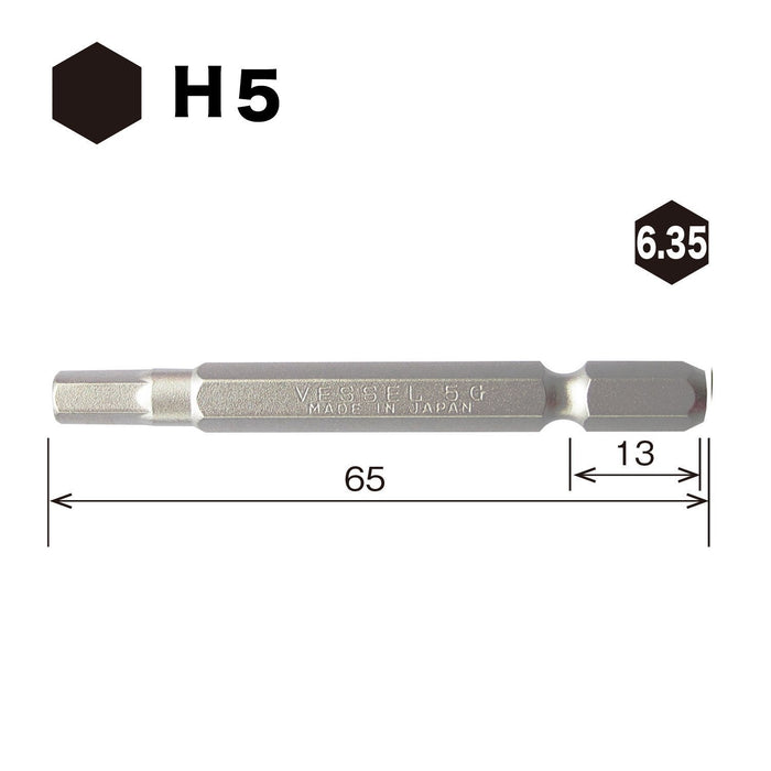 Vessel Hex Bit 5x65mm SM16H050 Compact Size tool from Vessel Brand