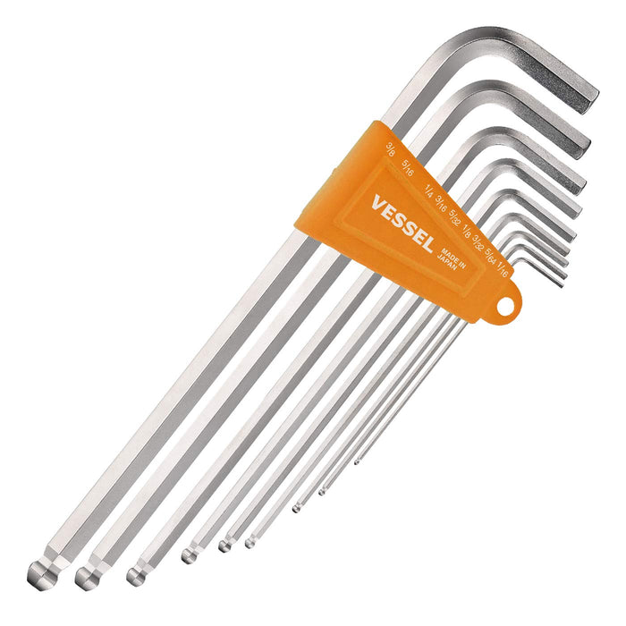 Vessel 9-Piece Long Type Hexagonal Bar Ball Point L Wrench Set - 8309Bp-Lin