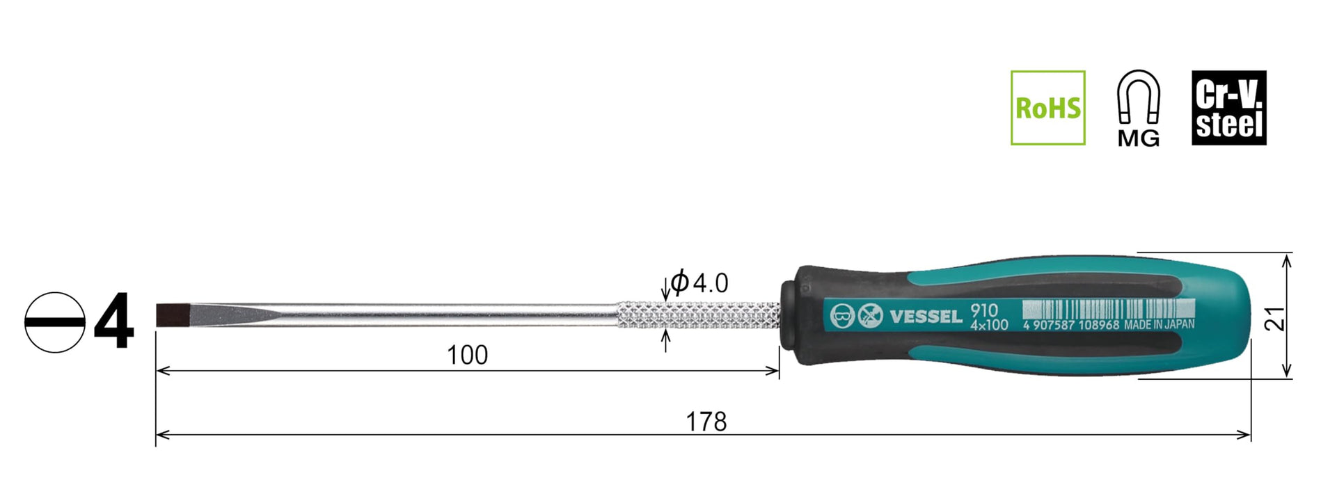 Vessel Megadora 4x100 Fine Shaft Driver - Versatile 910 Vessel Series