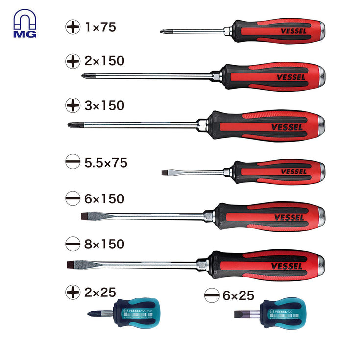 Vessel Megadora 8-Piece Tongue Thru Driver Set with EVA Foam 9308Eva