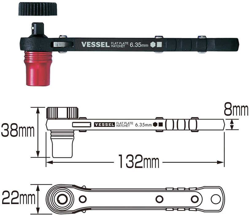 Vessel Ratchet Driver Set with Screw Catch Phillips Flathead Hex Bits - TD-73Mc