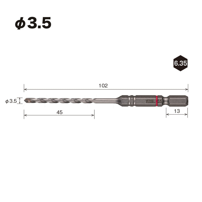 Vessel Porcelain Tile Drill Bit Set 3.5mm Pack of 3