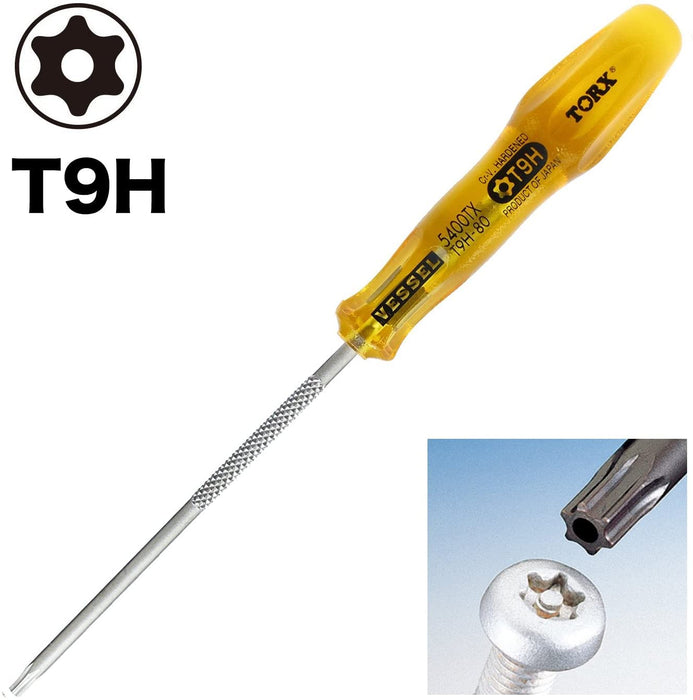 Vessel Power Grip T9Hx80 Torx Screwdriver - Tamper-Proof 5400Tx Vessel Tool