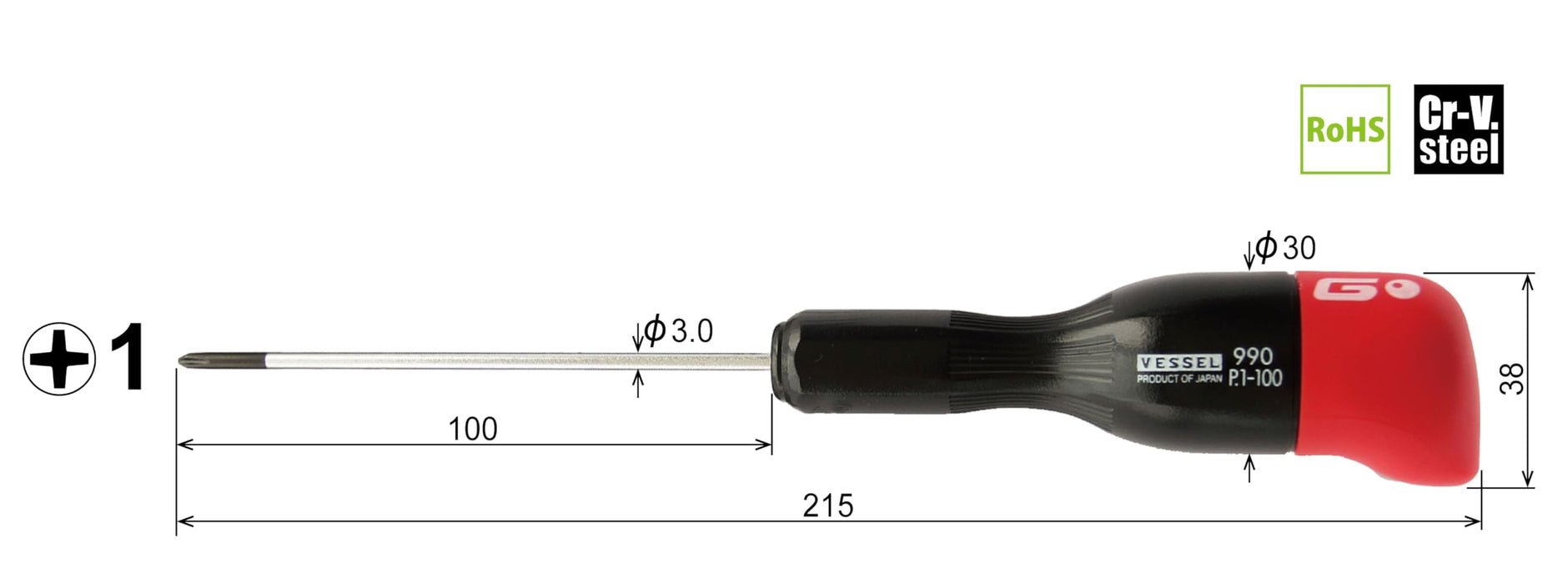 Vessel Precision Driver G Grip 1x100 990 - High-Quality Hand Tool