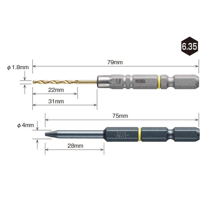 Vessel Nej-4 Slim Slicked M3-M4 Screw Removal Bit for Crushed Screw